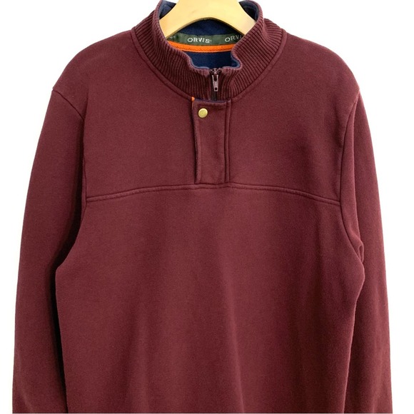 Orvis Men’s 1/4 zip Pullover Sweater Fleece Lined Burgundy GUC size L - Picture 2 of 11